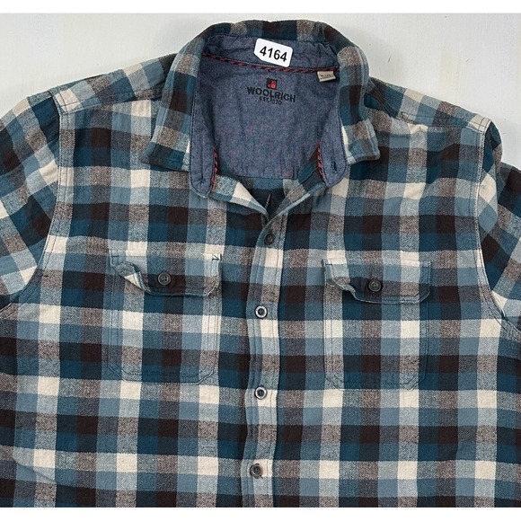 Woolrich Other - Woolrich Flannel Shirt Men's XL Blue White Plaid Thick Cotton Herringbone Weave